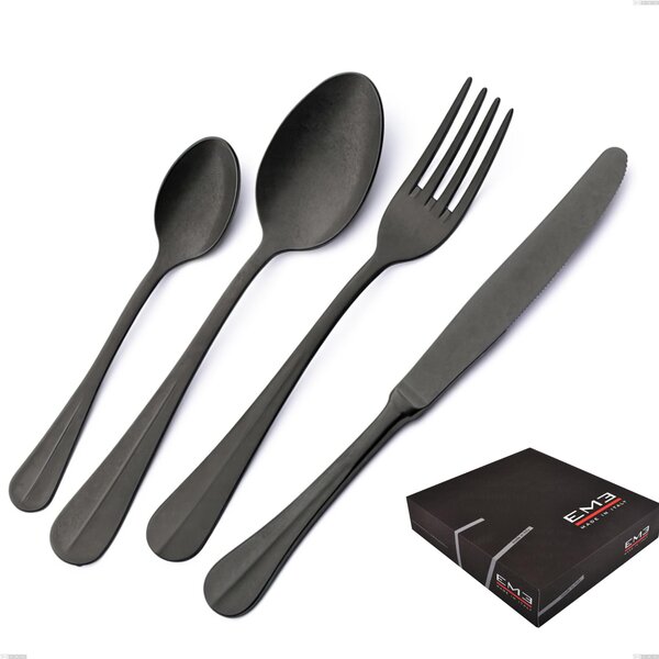 Set di posate 75 pezzi Royal Retr� PVD Black in confezione regalo, Acciaio inox 18/10 antico, spessore 2.5 mm, pvd black