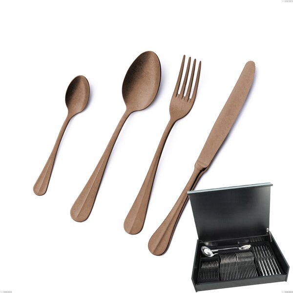 Servizio di posate 51 pezzi in astuccio di legno Royal Retr� PVD Chocolate, Acciaio 18/10 antico, spessore 2.5 mm, pvd chocolate