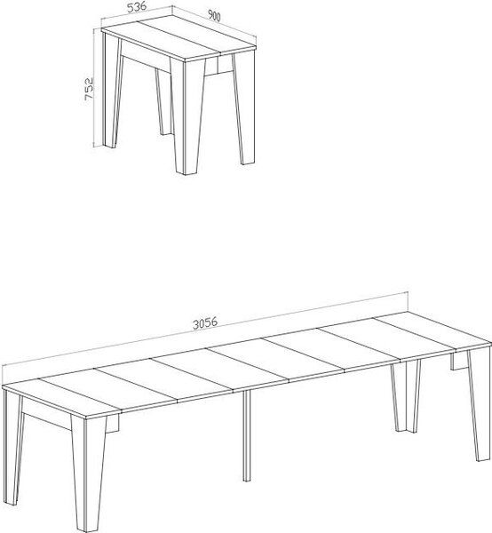 DecHome Tavolo Consolle Allungabile 3 metri Ingresso Design Moderno con 6 Allunghe Dimensioni 53.6-305.6x90x75.2 cm colore Bianco Rustika