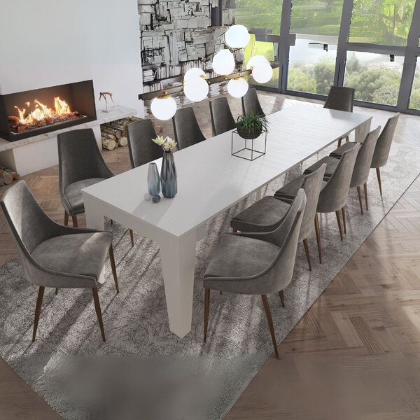 DecHome Tavolo Consolle Allungabile 3 metri Ingresso Design Moderno con 6 Allunghe Dimensioni 53.6-305.6x90x75.2 cm colore Bianco Rustika