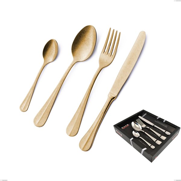 Confezione vetrina 24 pezzi Royal Retr� PVD Gold, Acciaio 18/10 antico, spessore 2.5 mm, pvd oro