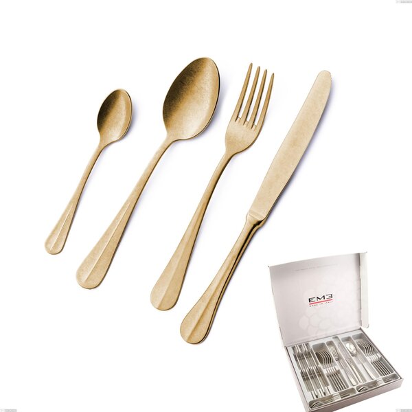 Cofanetto 24 pezzi Royal Retr� PVD Gold, Acciaio 18/10 antico, spessore 2.5 mm, pvd oro