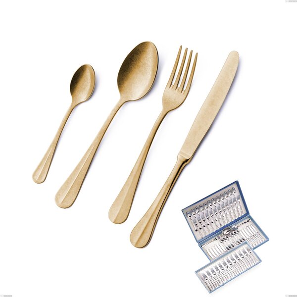 Servizio di posate 75 pezzi in astuccio regalo Royal Retr� PVD Gold, Acciaio 18/10 antico, spessore 2.5 mm, pvd oro