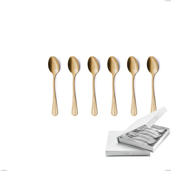 Confezione a libro 6 pezzi cucchiaini caff� Royal Retr� PVD Gold, Acciaio 18/10 antico, spessore 2.5 mm, pvd oro