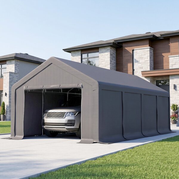 Outsunny Tendone da Giardino per Feste 7.95x3.95m con Porte a Cerniera, Picchetti e Corde Incluse, Grigio|Aosom