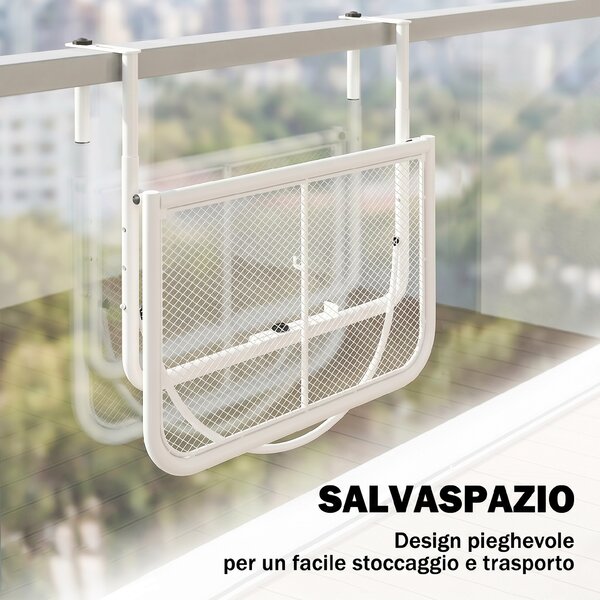 Outsunny Tavolo da Ringhiera Altezza Regolabile, 3 Livelli, in Metallo, Spazio Salvaspazio, 60x56.5x45cm, Bianco|Aosom