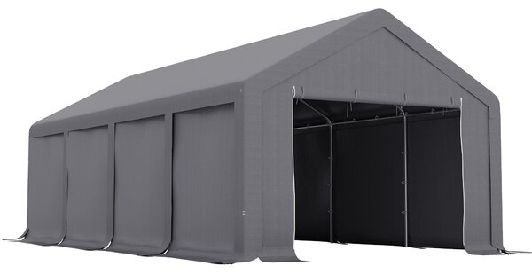 Outsunny Tendone da Giardino per Feste 7.95x3.95m con Porte a Cerniera, Picchetti e Corde Incluse, Grigio|Aosom