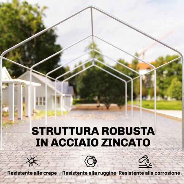 Outsunny Tendone da Giardino per Feste 7.95x3.95m con Porte a Cerniera, Picchetti e Corde Incluse, Grigio|Aosom