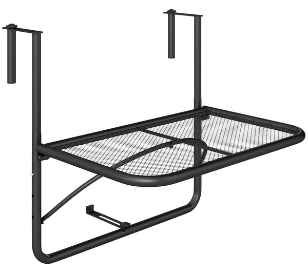 Outsunny Tavolino da Balcone Ringhiera Appeso Braccio con Ripiano Regolabile, Ferro, Nero 60 x 56.5 x 45 cm|Aosom