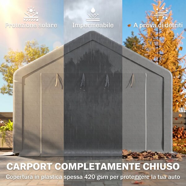 Outsunny Tendone da Giardino per Feste 7.95x3.95m con Porte a Cerniera, Picchetti e Corde Incluse, Grigio|Aosom