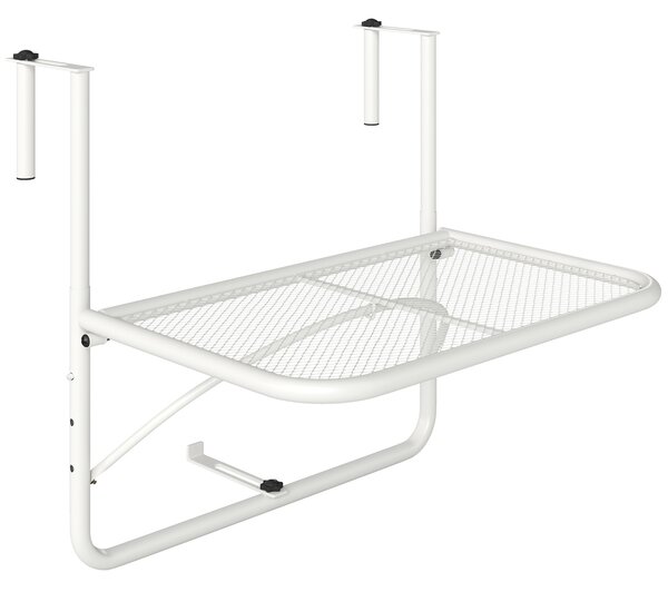 Outsunny Tavolo da Ringhiera Altezza Regolabile, 3 Livelli, in Metallo, Spazio Salvaspazio, 60x56.5x45cm, Bianco|Aosom