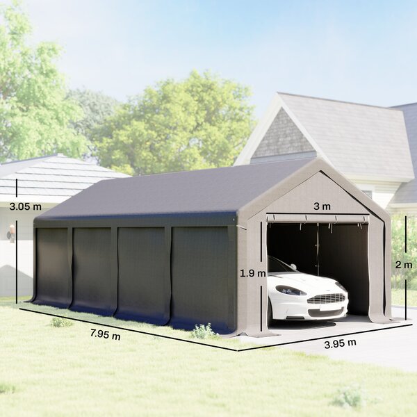 Outsunny Tendone da Giardino per Feste 7.95x3.95m con Porte a Cerniera, Picchetti e Corde Incluse, Grigio|Aosom