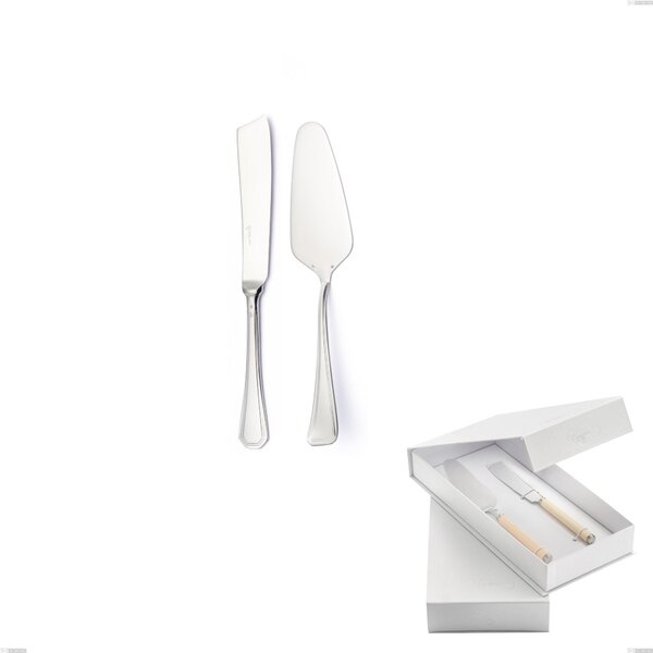 Confezione a libro 2 pezzi,paletta pi� coltello dolce da servizio Savoia Argento 8 micron, Acciaio inox Aisi 304 Finitura Argentata, spessore argento 8 micron, spessore posata 3 mm