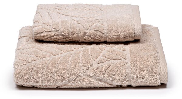 Asciugamano Con Ospite In Cotone Foglie Standard Primanatura Tinta Unita Naturale Caleffi