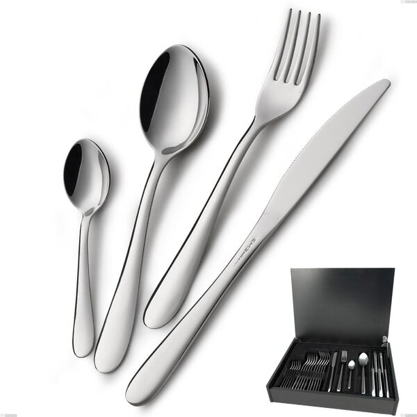 Servizio di posate 24 pezzi in astuccio di legno coltello economico Segno, Acciaio inox 18/10 (AISI304), spessore 1.8 mm