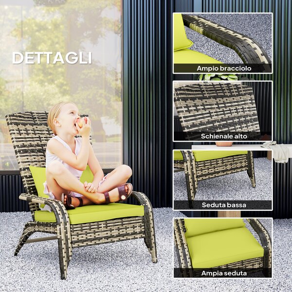 Outsunny Sedia da Giardino in Rattan, Poltrona da Esterno a Adirondack con Braccioli e Cuscini Imbottiti, Grigia, 65x86x90cm|Aosom