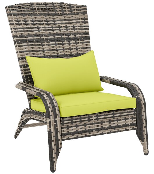 Outsunny Sedia da Giardino in Rattan, Poltrona da Esterno a Adirondack con Braccioli e Cuscini Imbottiti, Grigia, 65x86x90cm|Aosom