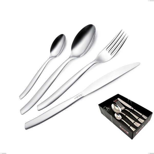 Servizio Posate in acciaio 24 pezzi 6 posti tavola con 6 coltelli bistecca SHARK in acciaio 18.C lucido spessore 2 mm inox lucido