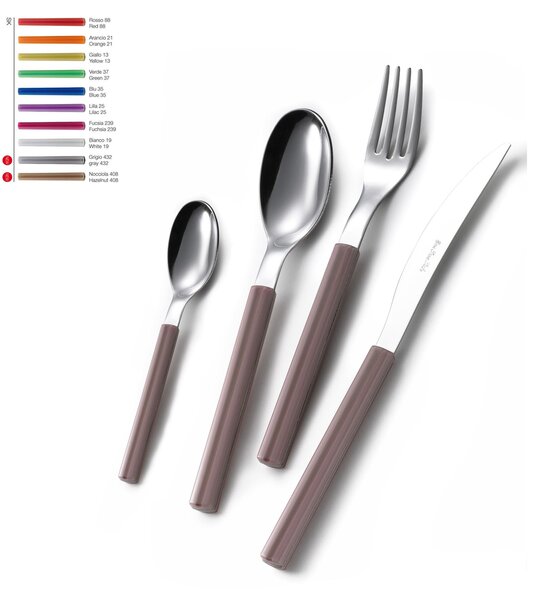 Set Posate colorate SKY 1 Coltello 1 Forchetta 1 Cucchiaio 1 Cucchiaino caff� in acciaio Materiale 18/0 AISI 430 Nichel Free manico in metacrilato colorato