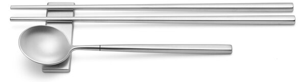 Set KYOTO SUSHI SABBIATO in acciaio 18.10 forgiato accoglie 3 posate, Chopstick 250 mm, Cucchiaio 183 mm finitura inox sabbiato pi� poggia posate