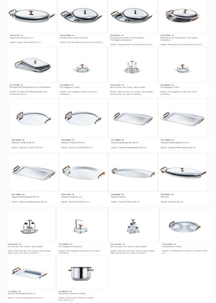 Vassoio Rettangolare 38x27,5 cm - con manici in legno Linea APOLLO EME in acciaio inox Lucido