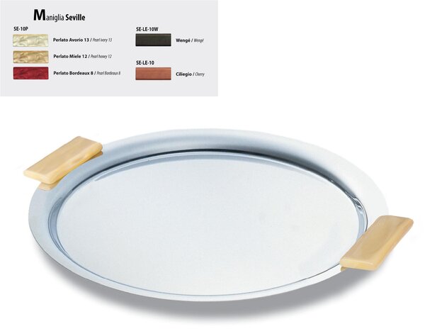 Vassoio rotondo inox lucido Seville � 30 cm con manici colorati