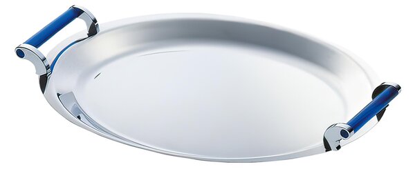 Vassoio Ovale con manici 41 cm Linea VULCANO ME in acciaio inox Lucido maniglie cromo con Inserto in acrilico BLU