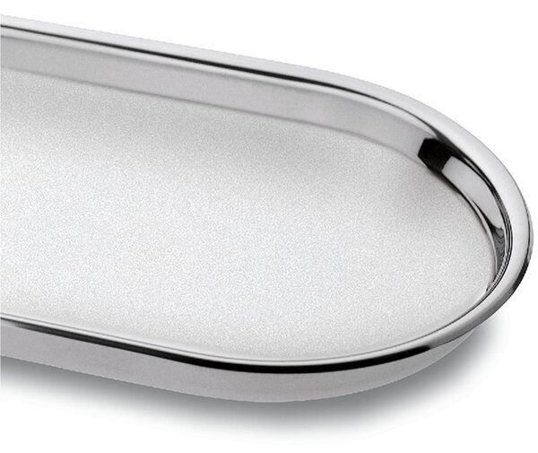 Vassoio Ovale Fondo con bordo rialzato Convivio � 42 cm con bordo in acciaio inox Lucido interno sabbiato