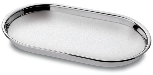 Vassoio Ovale Fondo con bordo rialzato Convivio � 42 cm con bordo in acciaio inox Lucido interno sabbiato
