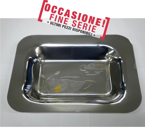 Cestino pane rettangolare senza manici Barocco inciso 28x21 cm in acciaio inox lucido