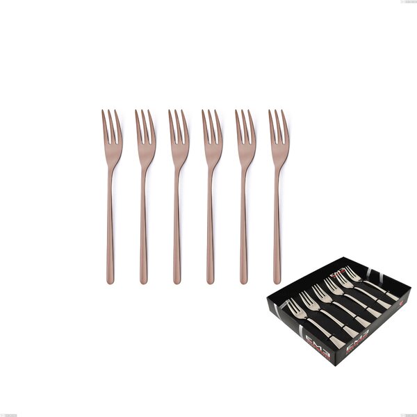 Confezione vetrina 6 pezzi forchettine dolce Venice Copper Bronze, Acciaio Inox 18-10 trattamento pvd bronzo, spessore 4 mm