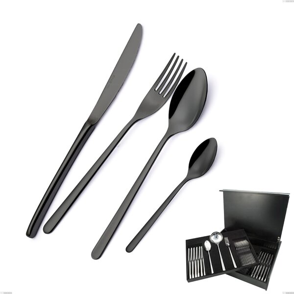 Servizio Posate VENICE Gun Metal 75 pezzi 12 posti tavola acciaio inox 18/10 AISI304 spessore 4.0 mm in Astuccio Legno