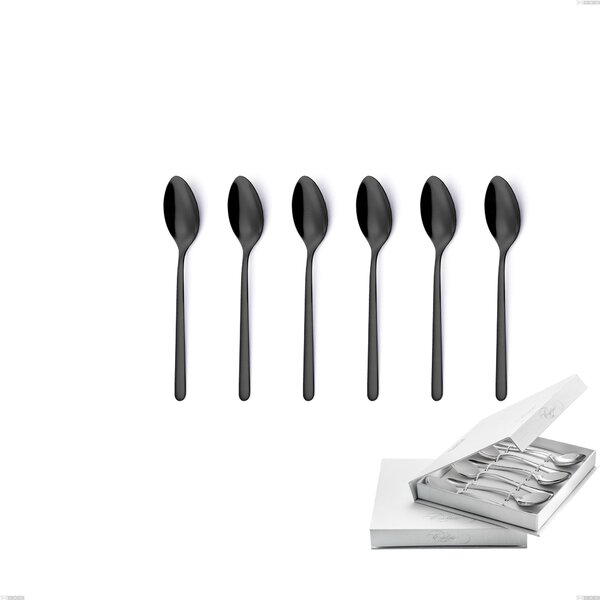 Confezione a libro 6 pezzi cucchiaini caff� Venice Gun Metal, Acciaio Inox 18-10 trattamento pvd canna di fucile, spessore 4 mm