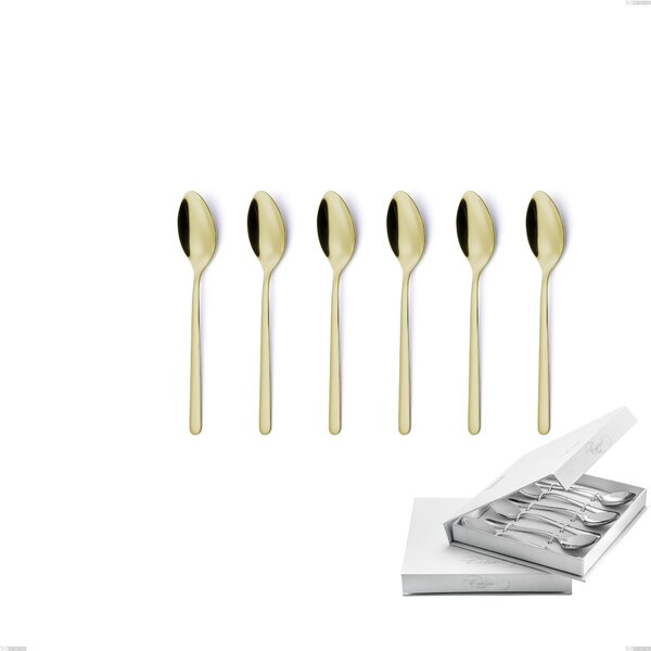 Confezione a libro 6 pezzi cucchiaini caff� Venice Tin Gold, Acciaio Inox 18-10 trattamento pvd oro, spessore 4 mm