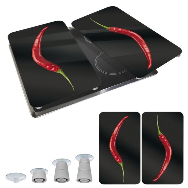 Set di 2 copri stufe in vetro, 52 x 30 cm Peperoni - Wenko