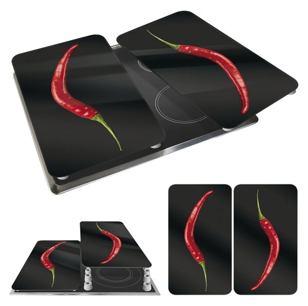 Set di 2 copri stufe in vetro, 52 x 30 cm Peperoni - Wenko