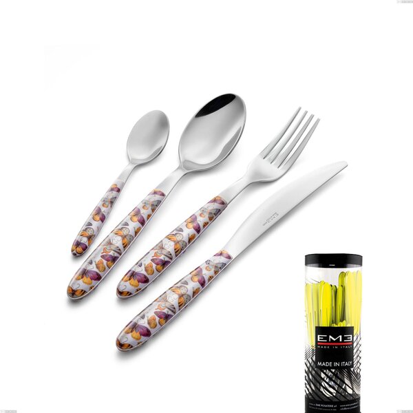 Confezione cilindro 24 pezzi posate vero butterfly, acciaio 18.0 nickel free, manicatura pbt sublimato acciaio lucido