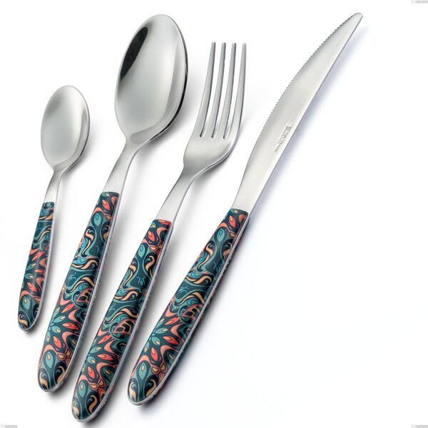 Coppia insalata vero damasco, acciaio 18.0 nickel free, manicatura pbt sublimato acciaio lucido, lunghezza 250 mm