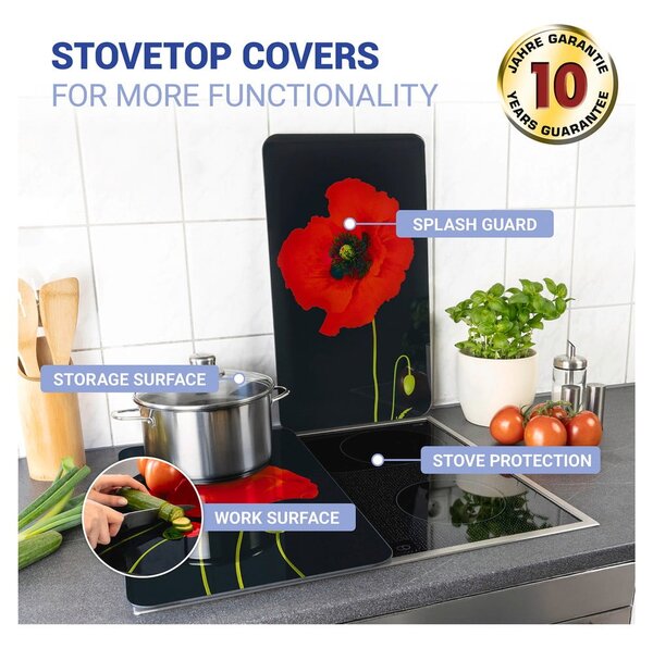 Set di 2 coperchi per stufe in vetro temperato 52x30 cm Poppy - Maximex