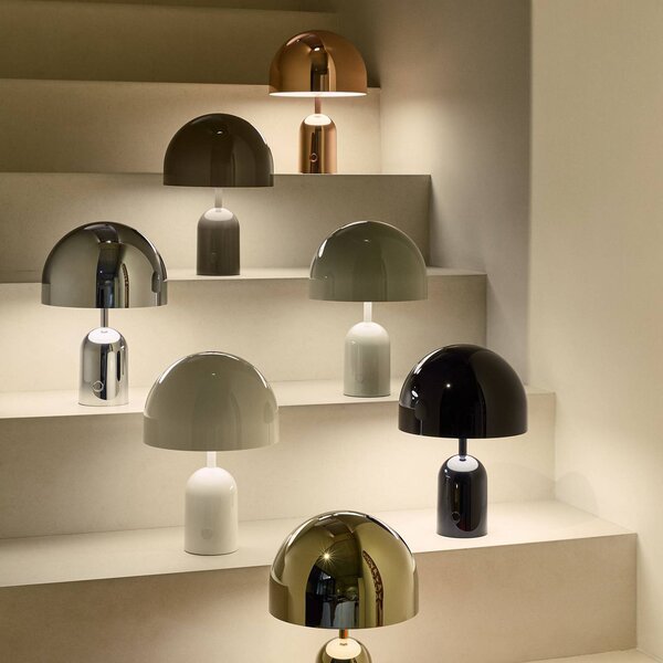 Tom Dixon Lampada da tavolo a batteria BELL PORTABLE, nera, 28 cm IP44 dimmerabile, Nero, Soggiorno / Sala da pranzo, Plastica, Design
