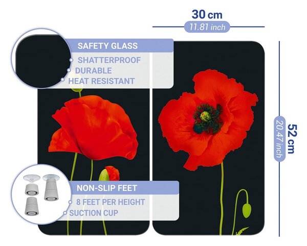 Set di 2 coperchi per stufe in vetro temperato 52x30 cm Poppy - Maximex