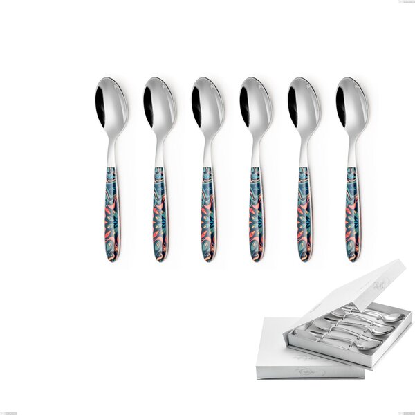 Confezione a libro 6 pezzi cucchiaini caff� vero damasco, acciaio 18.0 nickel free, manicatura pbt sublimato acciaio lucido