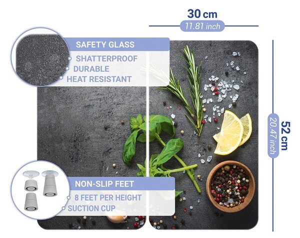 Set di 2 copri stufe in vetro grigio Herbs Universal - Wenko