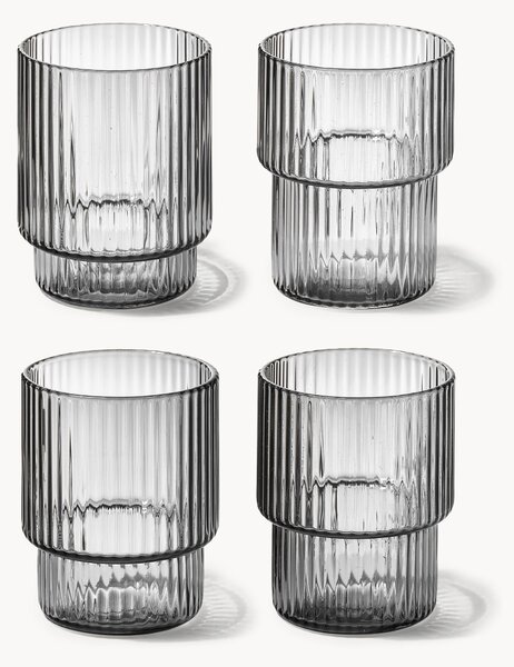 Set di 4 bicchieri in vetro soffiato con scanalatura in rilievo Ripple, 200 ml
