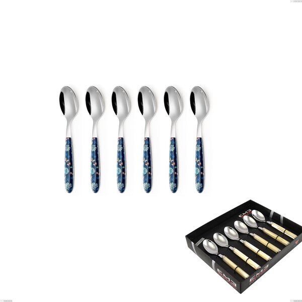 Confezione vetrina 6 pezzi cucchiaino caffe vero garden, acciaio 18.0 nickel free, manicatura pbt sublimato acciaio lucido