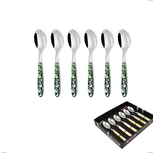 Confezione vetrina 6 pezzi cucchiaino caffe vero icon, acciaio 18.0 nickel free, manicatura pbt sublimato acciaio lucido