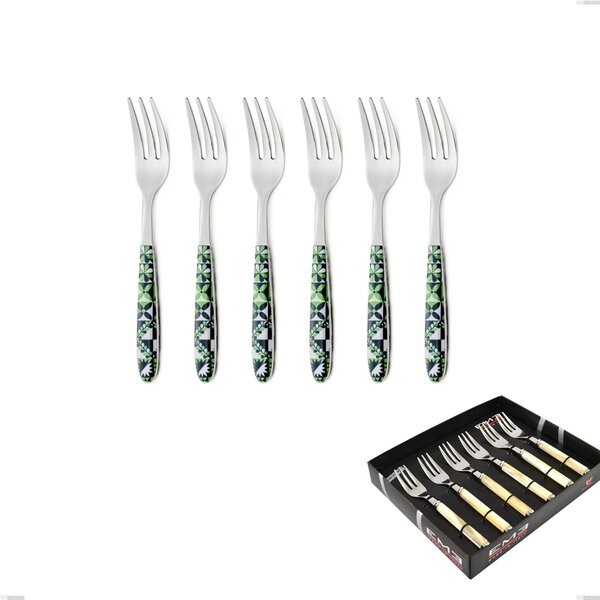 Confezione vetrina 6 pezzi forchette dolce vero icon, acciaio 18.0 nickel free, manicatura pbt sublimato acciaio lucido