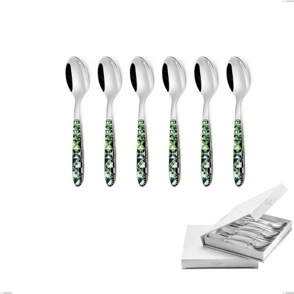 Confezione a libro 6 pezzi cucchiaini caff� vero icon, acciaio 18.0 nickel free, manicatura pbt sublimato acciaio lucido