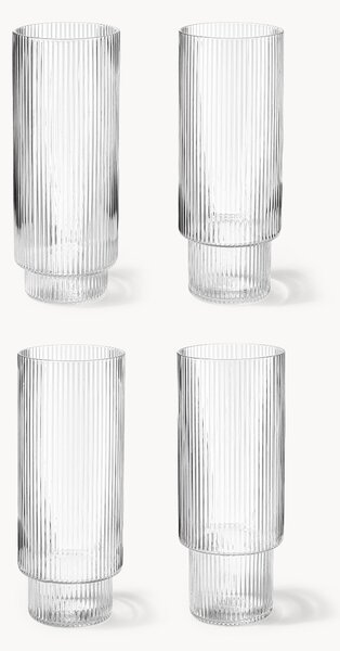 Set di 4 bicchieri da long drink in vetro soffiato millerighe Ripple