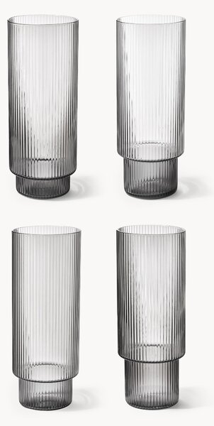 Set di 4 bicchieri da long drink in vetro soffiato millerighe Ripple